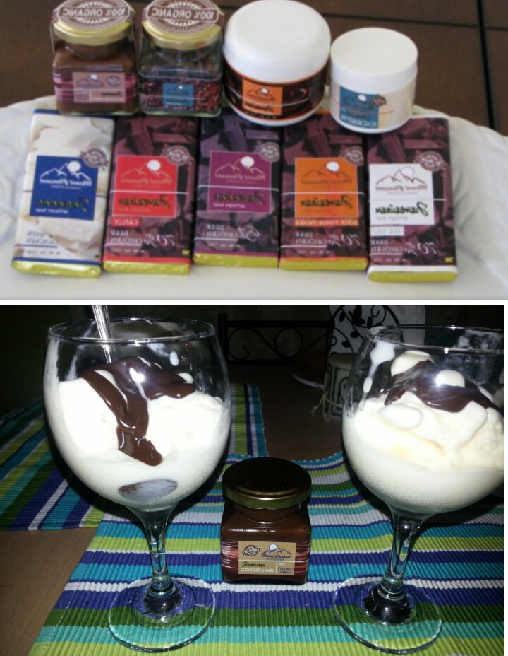 Top: Mount Pleasant Farm Chocolatiers' Products Below: Mount Pleasant Farm Chocolatiers' Chocolate Spread with Vanilla Ice Cream